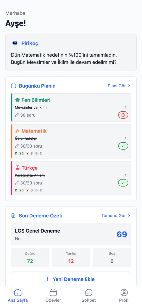 PiriKoç student's mobile home screen